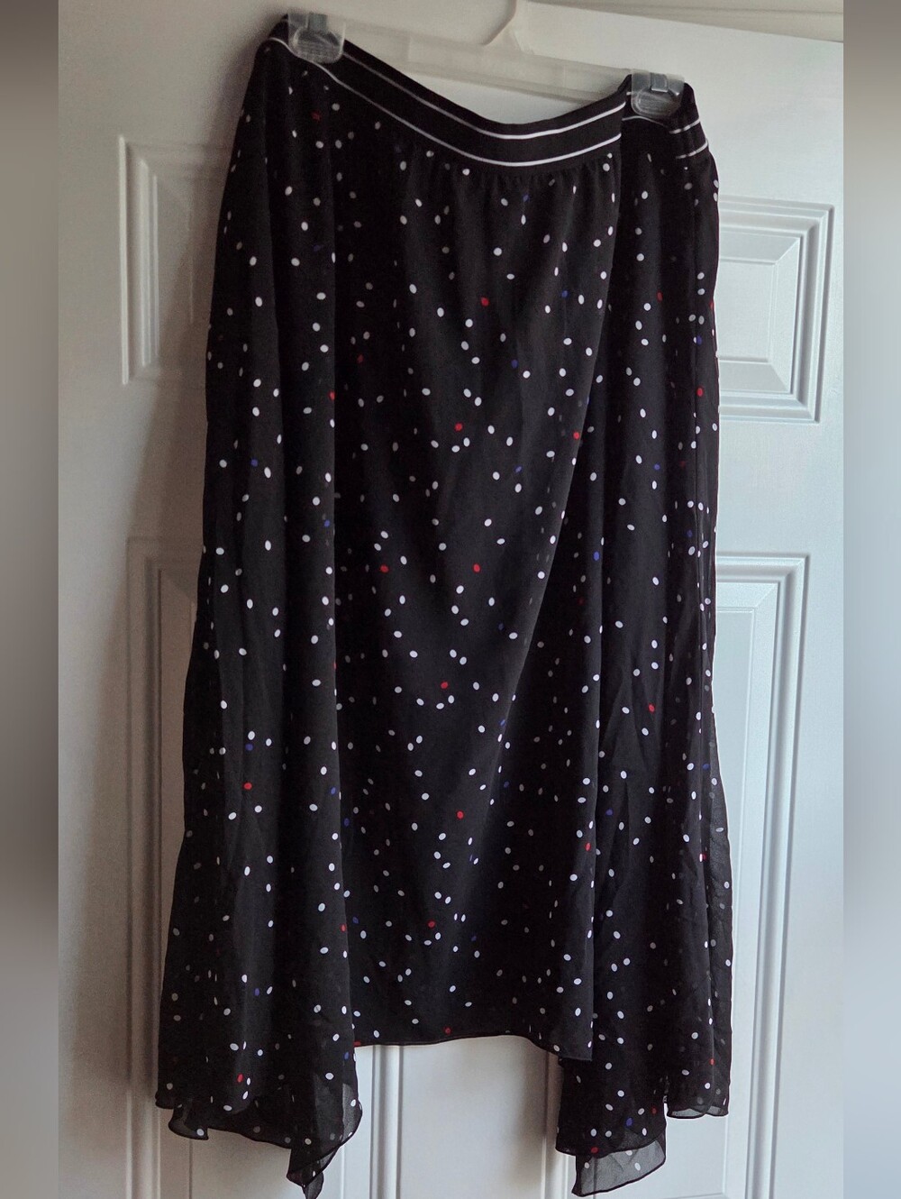 Black Polka Dot Midi Skirt with Asymmetrical Hem Size 20